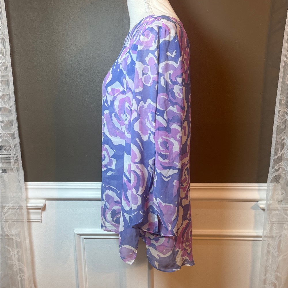 Bob Mackie Chiffon Floral Blouse Pastel Watercolor Boho XS Top - Picture 2 of 9